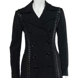 Pre Owned Dolce & Gabbana Black Wool Lace Up Detail Double Breasted Overcoat S
