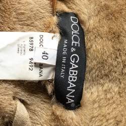 Pre Owned Dolce & Gabbana Beige Fur And Leather Stitch Detail Tie Front Overcoat S