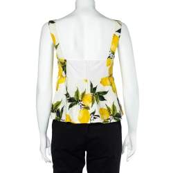 Pre Owned Dolce & Gabbana White Lemon Printed Jacquard Peplum Cropped Top L