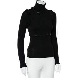 Pre Owned Dolce & Gabbana Black Knit Button Detailed Turtle Neck Top S