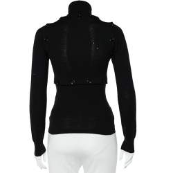 Pre Owned Dolce & Gabbana Black Knit Button Detailed Turtle Neck Top S
