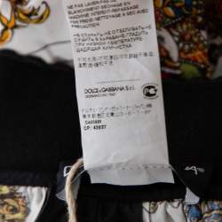 Pre Owned Dolce & Gabbana Black Cotton Playing Cards Print Pleated Midi Skirt S