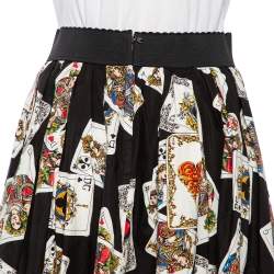 Pre Owned Dolce & Gabbana Black Cotton Playing Cards Print Pleated Midi Skirt S