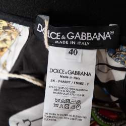 Pre Owned Dolce & Gabbana Black Cotton Playing Cards Print Pleated Midi Skirt S
