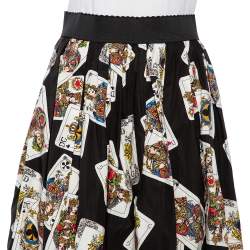Pre Owned Dolce & Gabbana Black Cotton Playing Cards Print Pleated Midi Skirt S