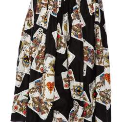 Pre Owned Dolce & Gabbana Black Cotton Playing Cards Print Pleated Midi Skirt S