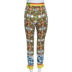 Pre Owned Dolce & Gabbana Multicolor Majolica Print Silk Trousers M 