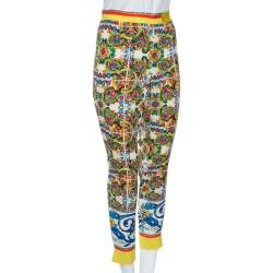 Pre Owned Dolce & Gabbana Multicolor Majolica Print Silk Trousers M 