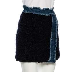 Pre Owned D&G Navy Blue Mohair Denim Trim Detail Button-Up Mini Skirt S 
