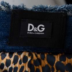 Pre Owned D&G Navy Blue Mohair Denim Trim Detail Button-Up Mini Skirt S 