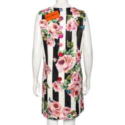 مملوكة مسبقًا Dolce & Gabanna Rose & Stripes Print Silk Sleeveless Mini Dress XL 