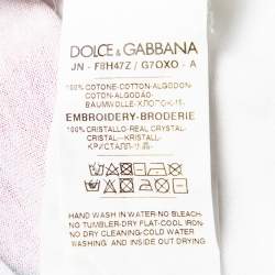 Pre Owned Dolce & Gabbana White Cotton Embellished Neck Printed Top S