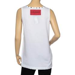 Pre Owned Dolce & Gabbana White Cotton Embellished Neck Printed Top S