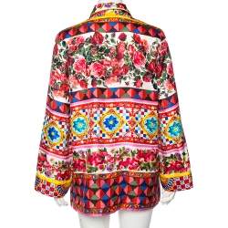 Pre Owned Dolce & Gabbana Multicolored Caretto Print Silk Pajama Shirt S