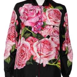 Pre Owned Dolce & Gabbana Black Rose-Print Silk Pajama Set S