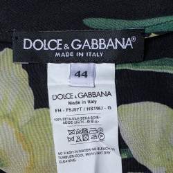 Dolce & Gabbana Black Floral Printed Silk Neck Tie Detail Shirt M