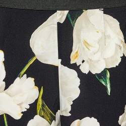 Pre Owned Dolce & Gabbana Black Tulip Printed Crepe Tapered Leg Trousers L