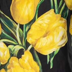 Pre Owned Dolce & Gabbana Black Tulip Printed Silk Top M