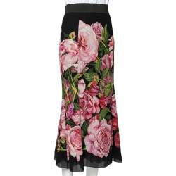 مملوكة مسبقًا Dolce & Gabbana Black Rose Printed Silk Pencil Skirt M