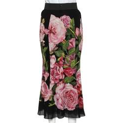 مملوكة مسبقًا Dolce & Gabbana Black Rose Printed Silk Pencil Skirt M