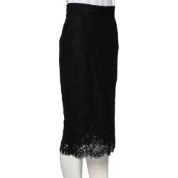 Pre Owned Dolce & Gabbana Black Lace Knee Length Skirt S