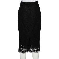 Pre Owned Dolce & Gabbana Black Lace Knee Length Skirt S