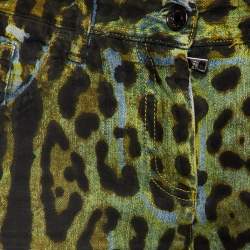 Pre Owned Dolce & Gabbana Green Animal Print Denim Tapered Leg Jeans S
