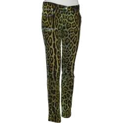 Pre Owned Dolce & Gabbana Green Animal Print Denim Tapered Leg Jeans S