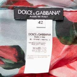Pre Owned Dolce & Gabbana Multicolor Floral Printed Silk Bow Tie Detail Top M