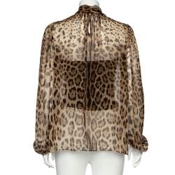 Pre Owned Dolce & Gabbana Brown Animal Printed Silk Neck Tie Detail Top M