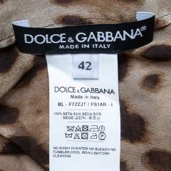 Pre Owned Dolce & Gabbana Brown Animal Printed Silk Neck Tie Detail Top M