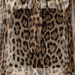 Pre Owned Dolce & Gabbana Brown Animal Printed Silk Neck Tie Detail Top M