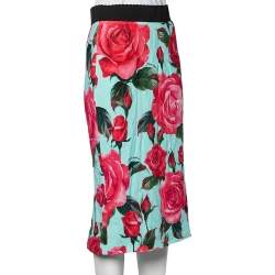 Pre Owned Dolce & Gabbana Multicolor Floral Printed Crepe Midi Skirt M