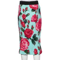 Pre Owned Dolce & Gabbana Multicolor Floral Printed Crepe Midi Skirt M