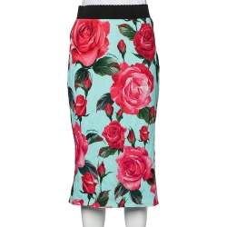 Pre Owned Dolce & Gabbana Multicolor Floral Printed Crepe Midi Skirt M