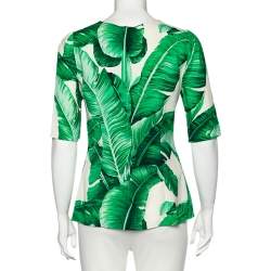 مملوكة مسبقًا توب دولتشي أند غابانا كريب أبيض مطبوع أوراق موز مقاس وسط (ميديوم)