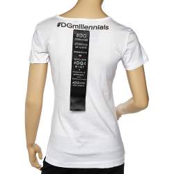 Pre Owned Dolce & Gabbana White Logo Censored Cotton Round Neck T-Shirt XS