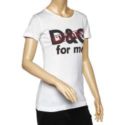 Pre Owned Dolce & Gabbana White Logo Censored Cotton Round Neck T-Shirt XS