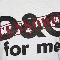 Pre Owned Dolce & Gabbana White Logo Censored Cotton Round Neck T-Shirt XS