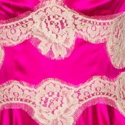 Pre Owned Dolce & Gabbana Fuchsia Pink Silk Lace Detail Slip Dress M
