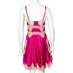 Pre Owned Dolce & Gabbana Fuchsia Pink Silk Lace Detail Slip Dress M