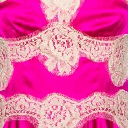 Pre Owned Dolce & Gabbana Fuchsia Pink Silk Lace Detail Slip Dress M