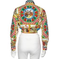 Pre Owned Dolce & Gabbana Multicolored Printed Cotton Front Tie-Up Detail Shirt S