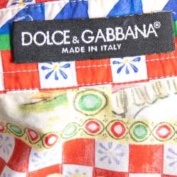 Pre Owned Dolce & Gabbana Multicolored Printed Cotton Front Tie-Up Detail Shirt S