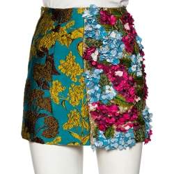 Pre Owned Dolce & Gabbana Multicolored Jacquard Floral Embellished Applique Mini Skirt XS