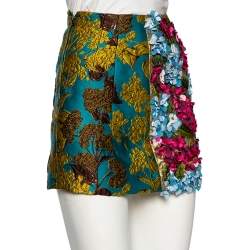 Pre Owned Dolce & Gabbana Multicolored Jacquard Floral Embellished Applique Mini Skirt XS