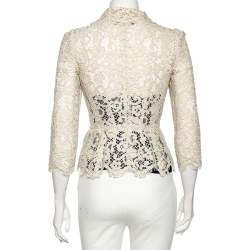 Pre Owned Dolce & Gabbana Light Beige Floral Lace Button Front Jacket S