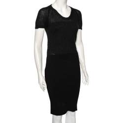 Pre Owned Dolce & Gabbana Black Wool And Knit Bodycon Skirt Detailed Midi Dress S