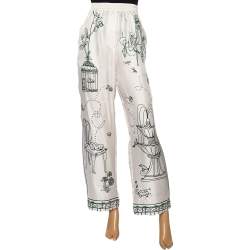 Pre Owned Dolce & Gabbana White Victorian Garden Printed Silk Pants L