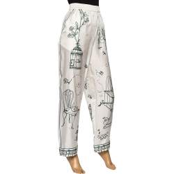 Pre Owned Dolce & Gabbana White Victorian Garden Printed Silk Pants L